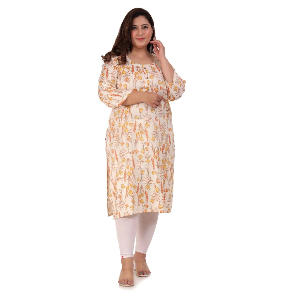 Amfyn Women's Office wear Floral Printed Capsule Straight Kurti (Orange)
