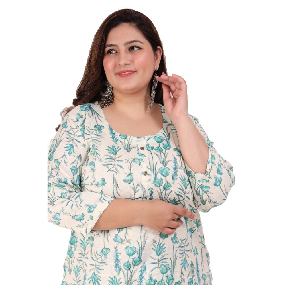 Amfyn Women's Office wear Floral Printed Capsule Straight Kurti (Light Green)