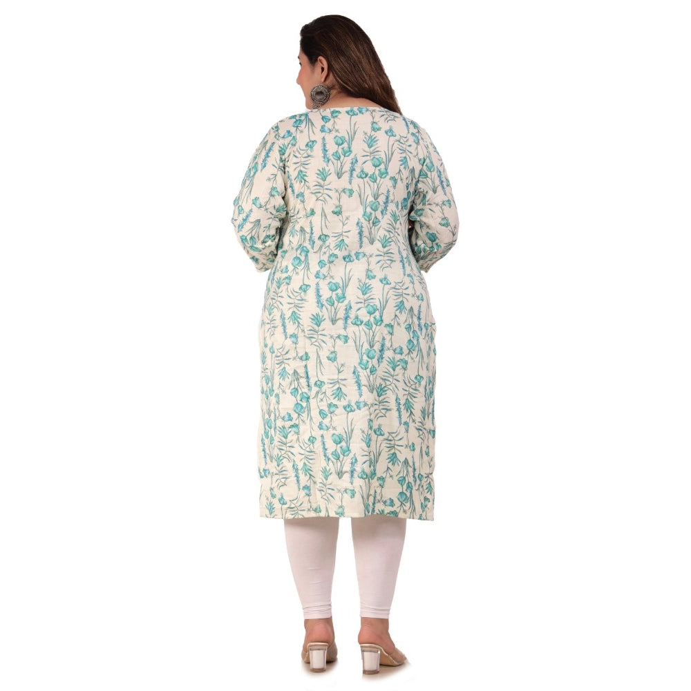 Amfyn Women's Office wear Floral Printed Capsule Straight Kurti (Light Green)