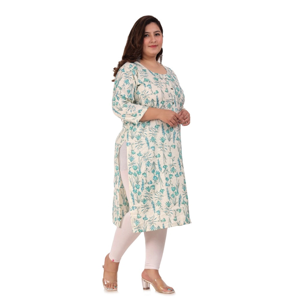 Amfyn Women's Office wear Floral Printed Capsule Straight Kurti (Light Green)