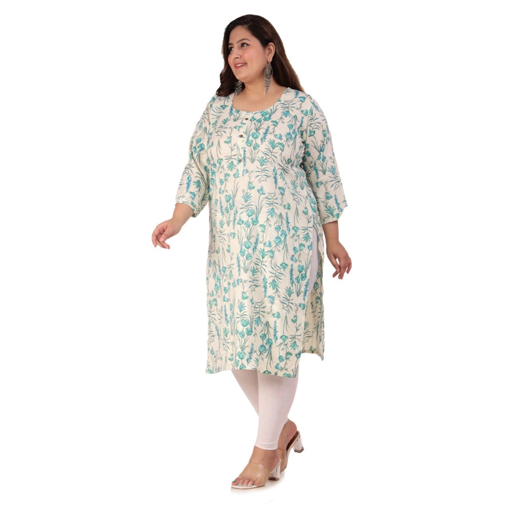 Amfyn Women's Office wear Floral Printed Capsule Straight Kurti (Light Green)