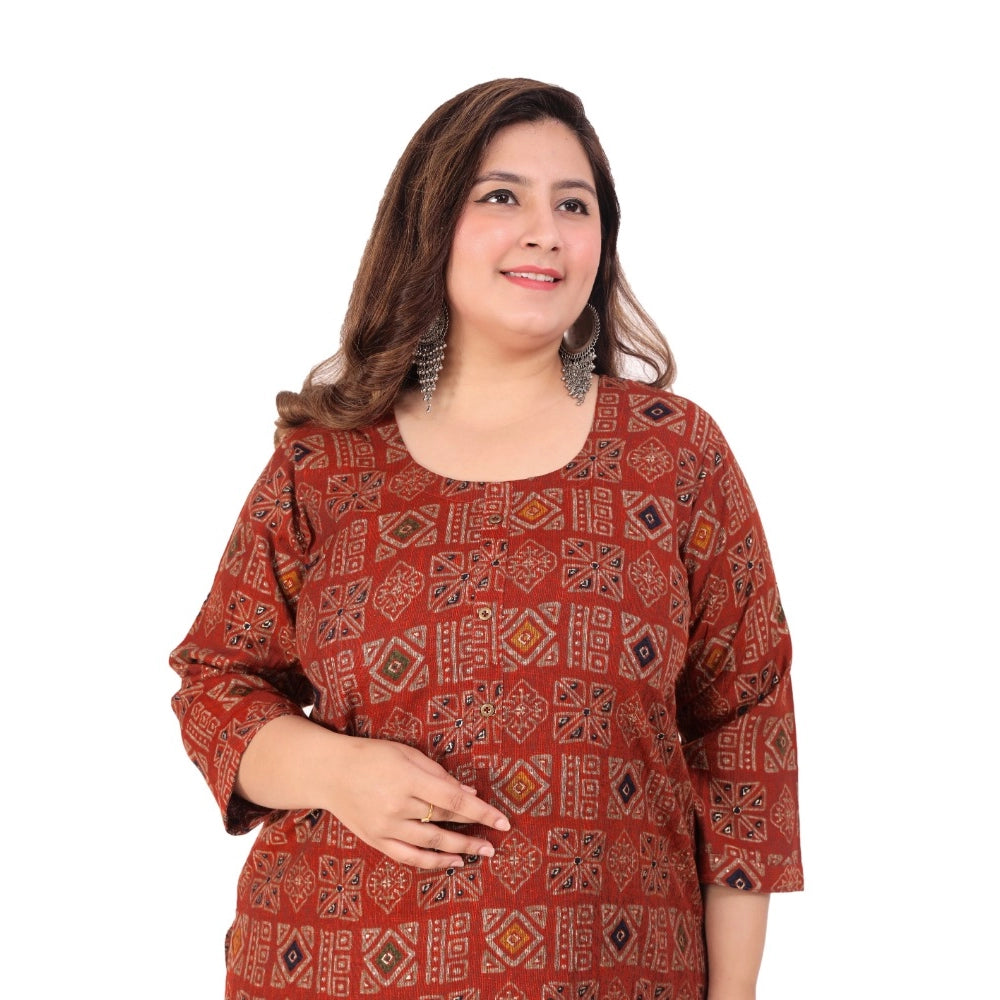 Amfyn Women's Office wear Designer Printed Capsule Straight Kurti (Maroon)