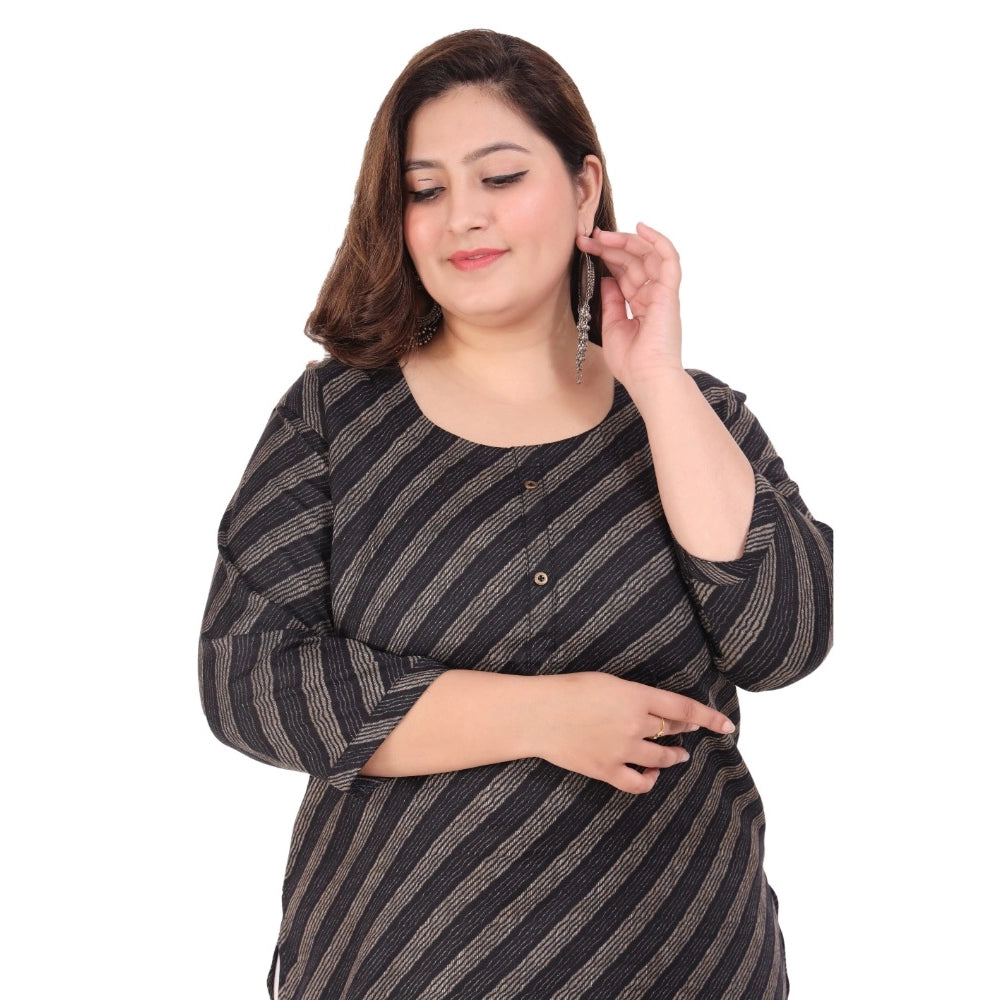 Amfyn Women's Office wear Stripe Capsule Straight Kurti (Black)