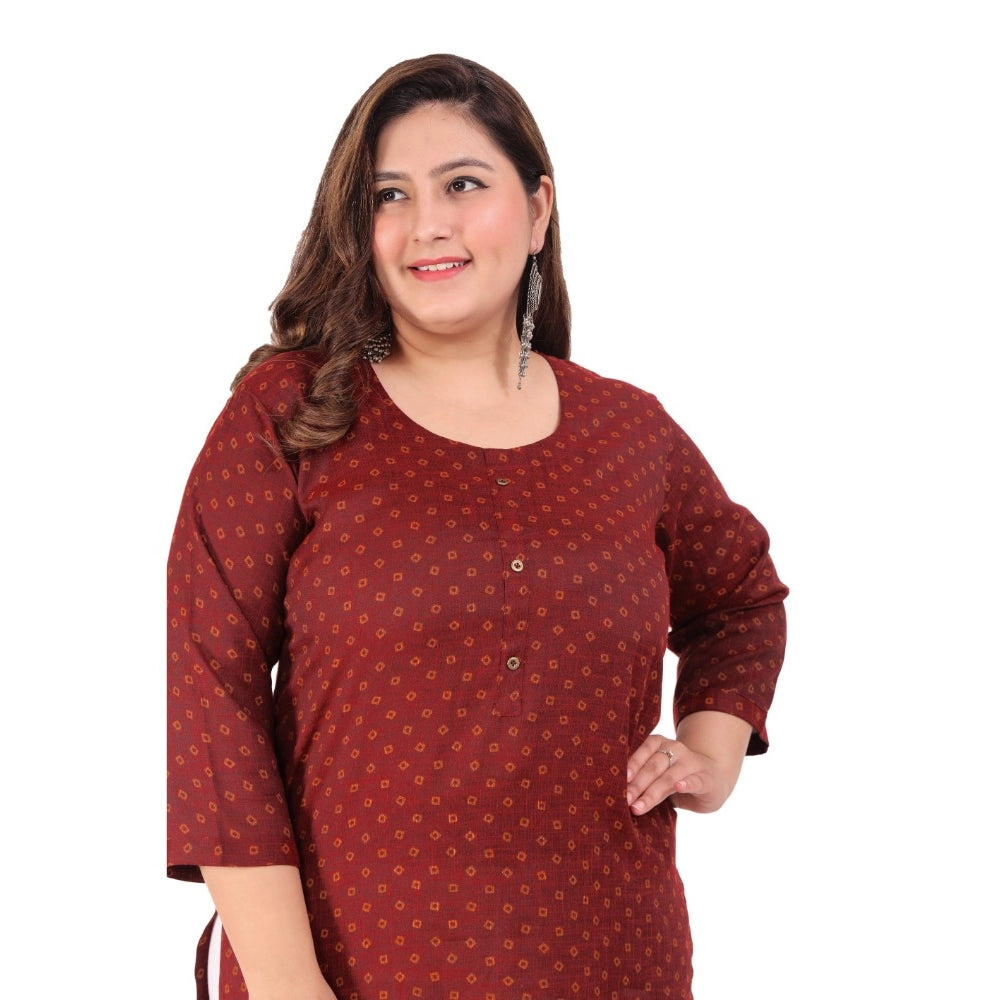 Amfyn Women's Office wear Bandhini Printed Capsule Straight Kurti (Maroon)
