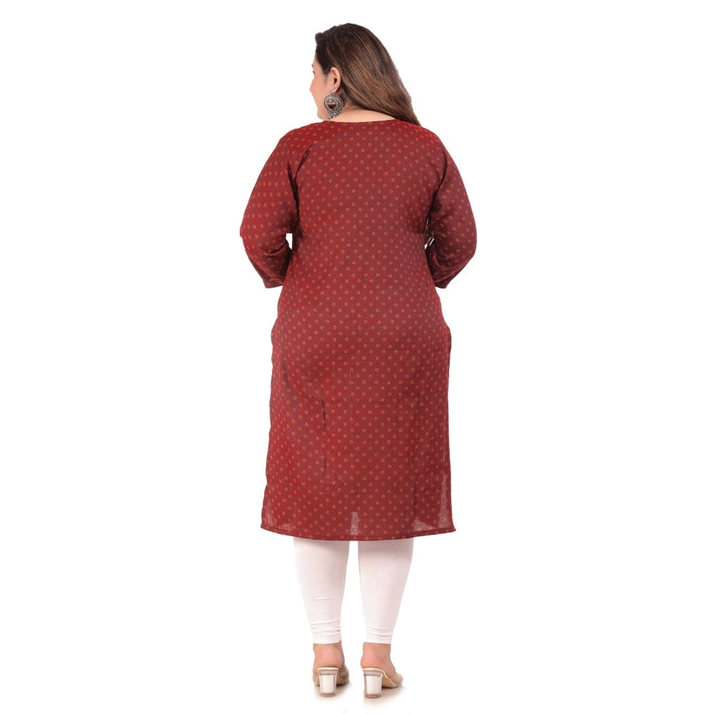 Amfyn Women's Office wear Bandhni Printed Capsule Straight Kurti (Maroon)
