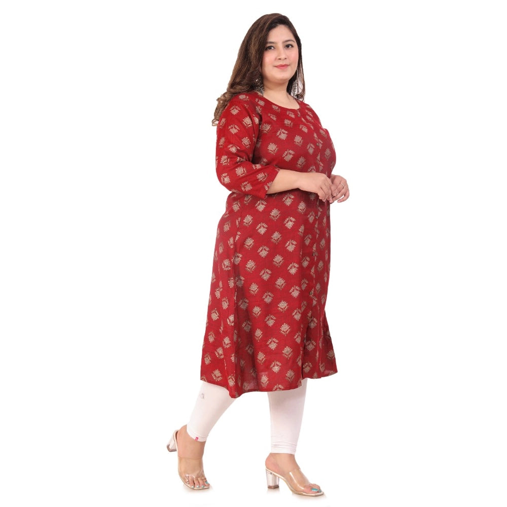 Amfyn Women's Office wear Floral Printed Capsule A-Line Kurti (Maroon)