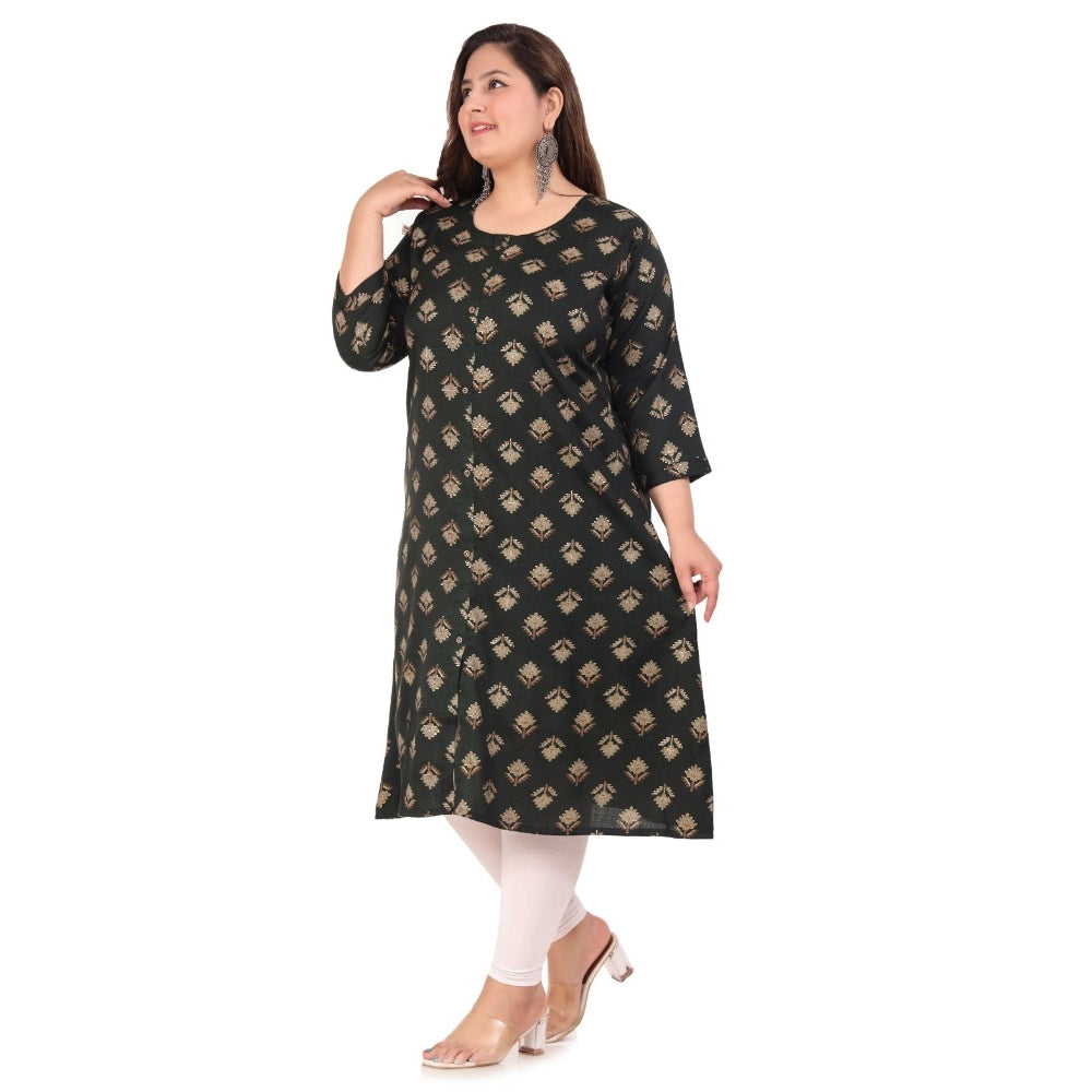 Amfyn Women's Office wear Floral Printed Capsule A-Line Kurti (Green)