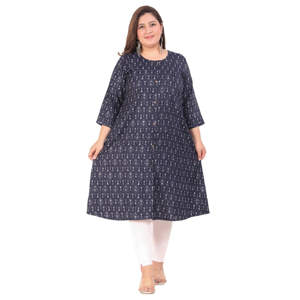 Amfyn Women's Office wear Floral Printed Capsule A-Line Kurti (Navy Blue)