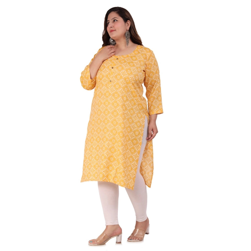 Amfyn Women's Office wear Designer Printed Capsule Straight Kurti (Yellow)