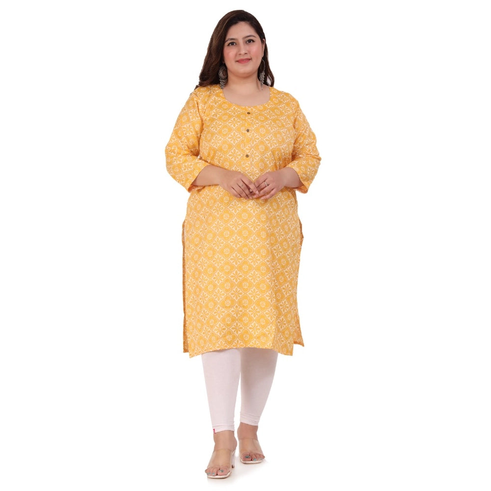 Amfyn Women's Office wear Designer Printed Capsule Straight Kurti (Yellow)
