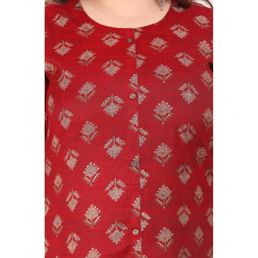 Amfyn Women's Office wear Floral Printed Capsule A-Line Kurti (Maroon)