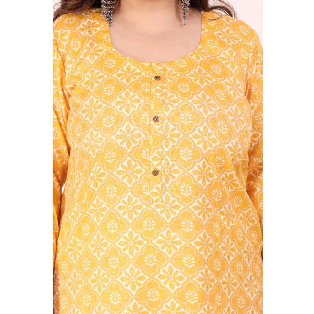 Amfyn Women's Office wear Designer Printed Capsule Straight Kurti (Yellow)