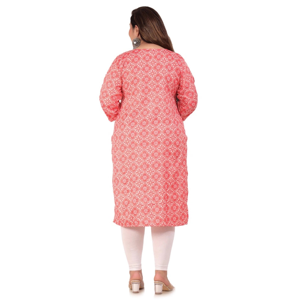 Amfyn Women's Office wear Designer Printed Capsule Straight Kurti (Pink)