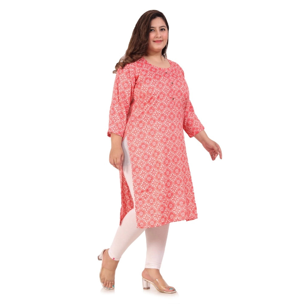 Amfyn Women's Office wear Designer Printed Capsule Straight Kurti (Pink)