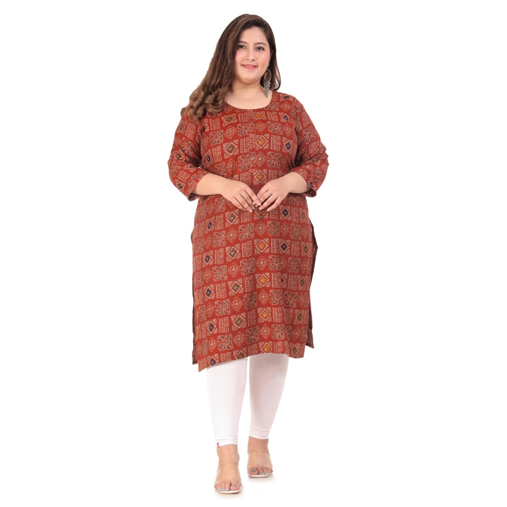 Amfyn Women's Office wear Designer Printed Capsule Straight Kurti (Maroon)