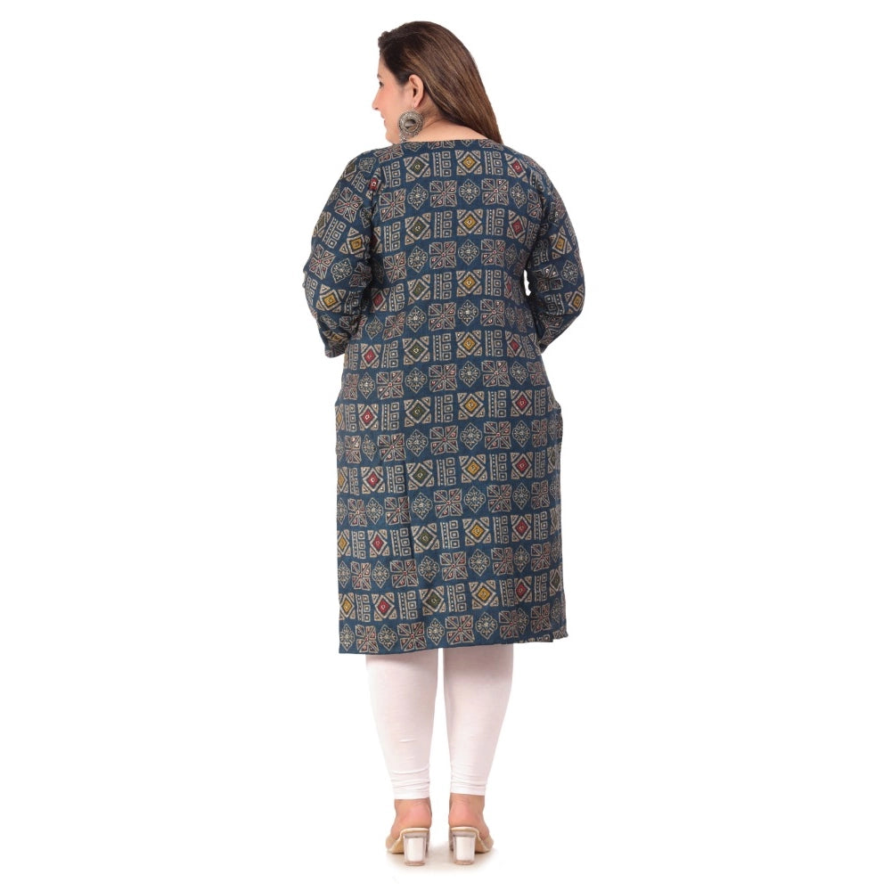 Amfyn Women's Office wear Designer Printed Capsule Straight Kurti (Dark Green)