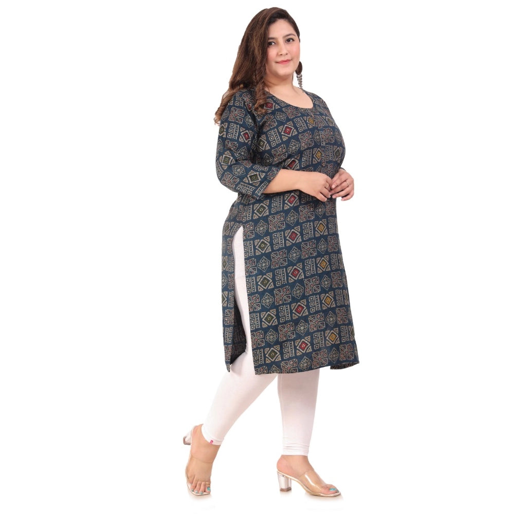 Amfyn Women's Office wear Designer Printed Capsule Straight Kurti (Dark Green)