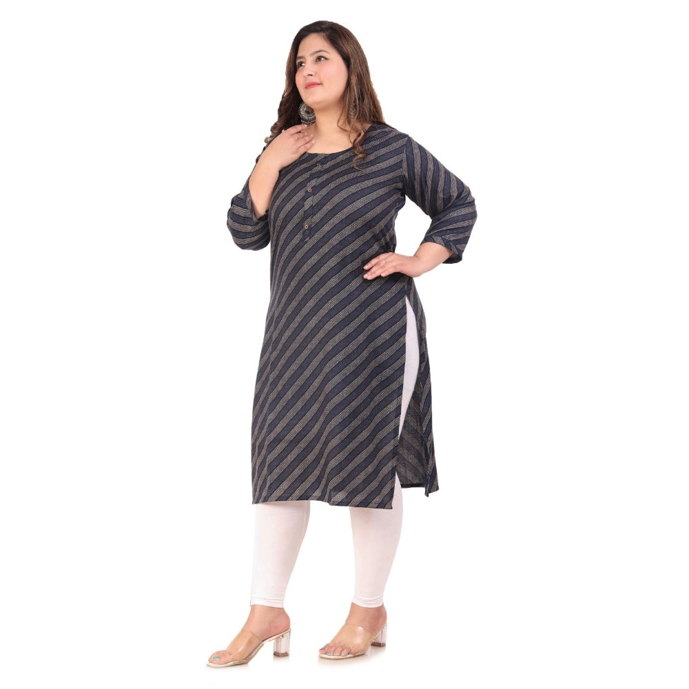 Amfyn Women's Office wear Stripe Capsule Straight Kurti (Navy Blue)