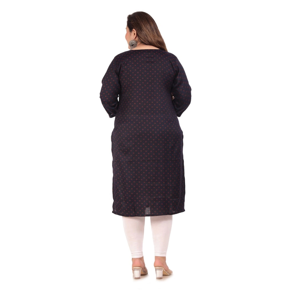 Amfyn Women's Office wear Bandhini Printed Capsule Straight Kurti (Navy Blue)