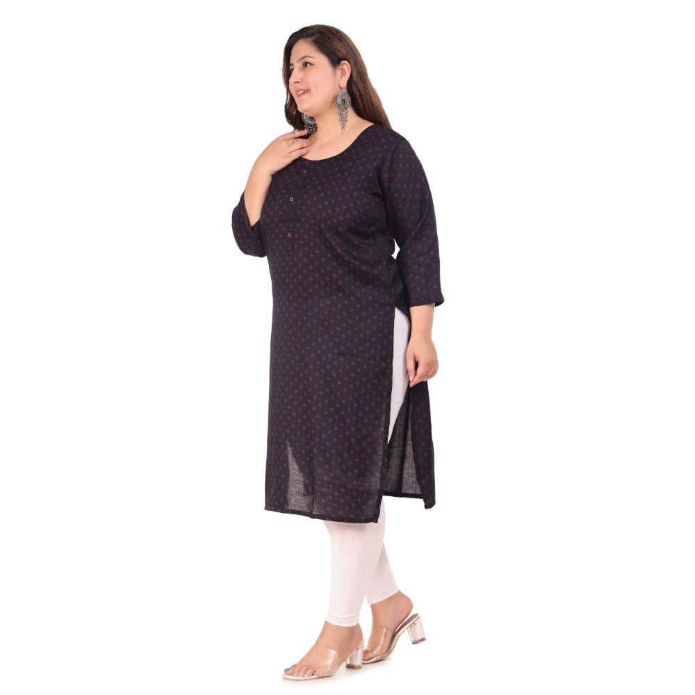 Amfyn Women's Office wear Bandhini Printed Capsule Straight Kurti (Navy Blue)