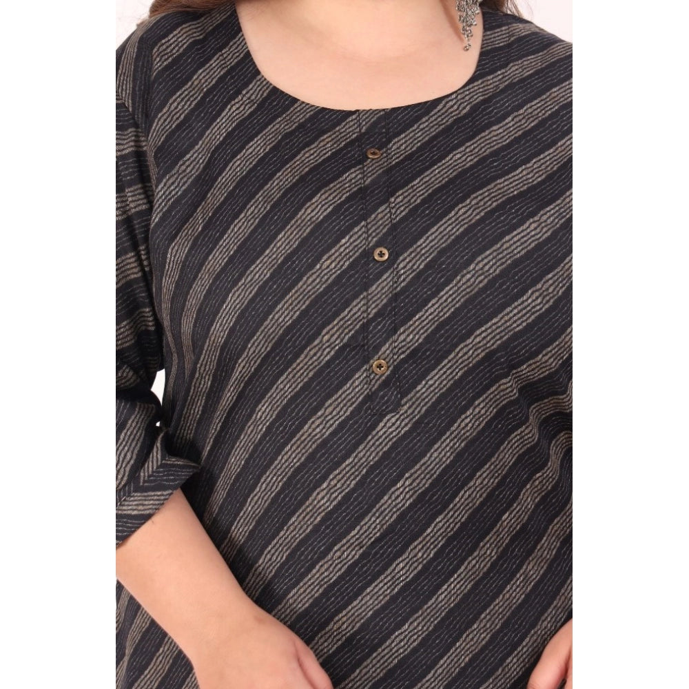 Amfyn Women's Office wear Stripe Capsule Straight Kurti (Black)
