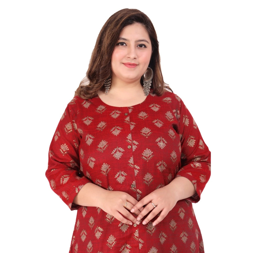 Amfyn Women's Office wear Floral Printed Capsule A-Line Kurti (Maroon)