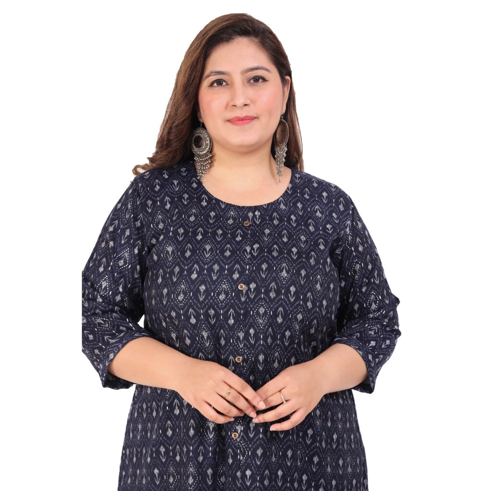 Amfyn Women's Office wear Floral Printed Capsule A-Line Kurti (Navy Blue)
