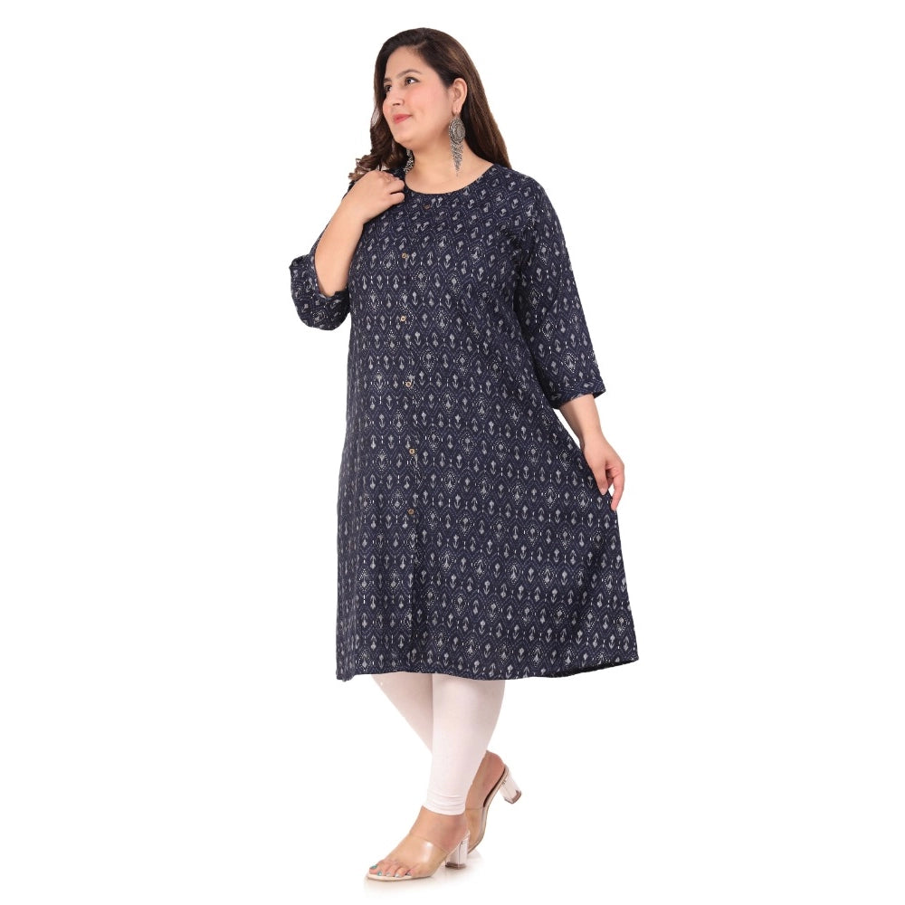 Amfyn Women's Office wear Floral Printed Capsule A-Line Kurti (Navy Blue)