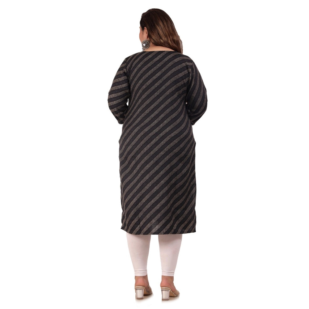 Amfyn Women's Office wear Stripe Capsule Straight Kurti (Black)