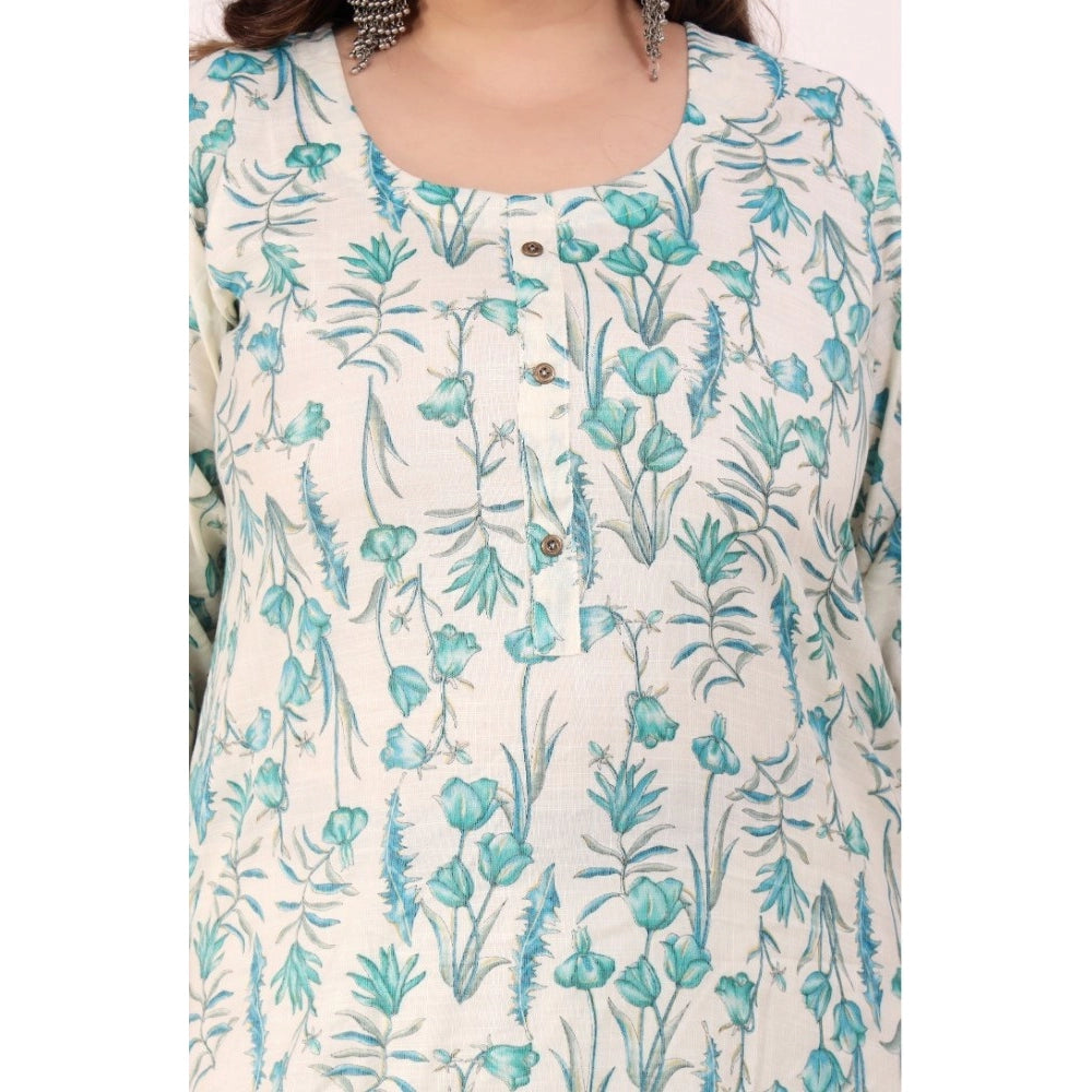 Amfyn Women's Office wear Floral Printed Capsule Straight Kurti (Light Green)