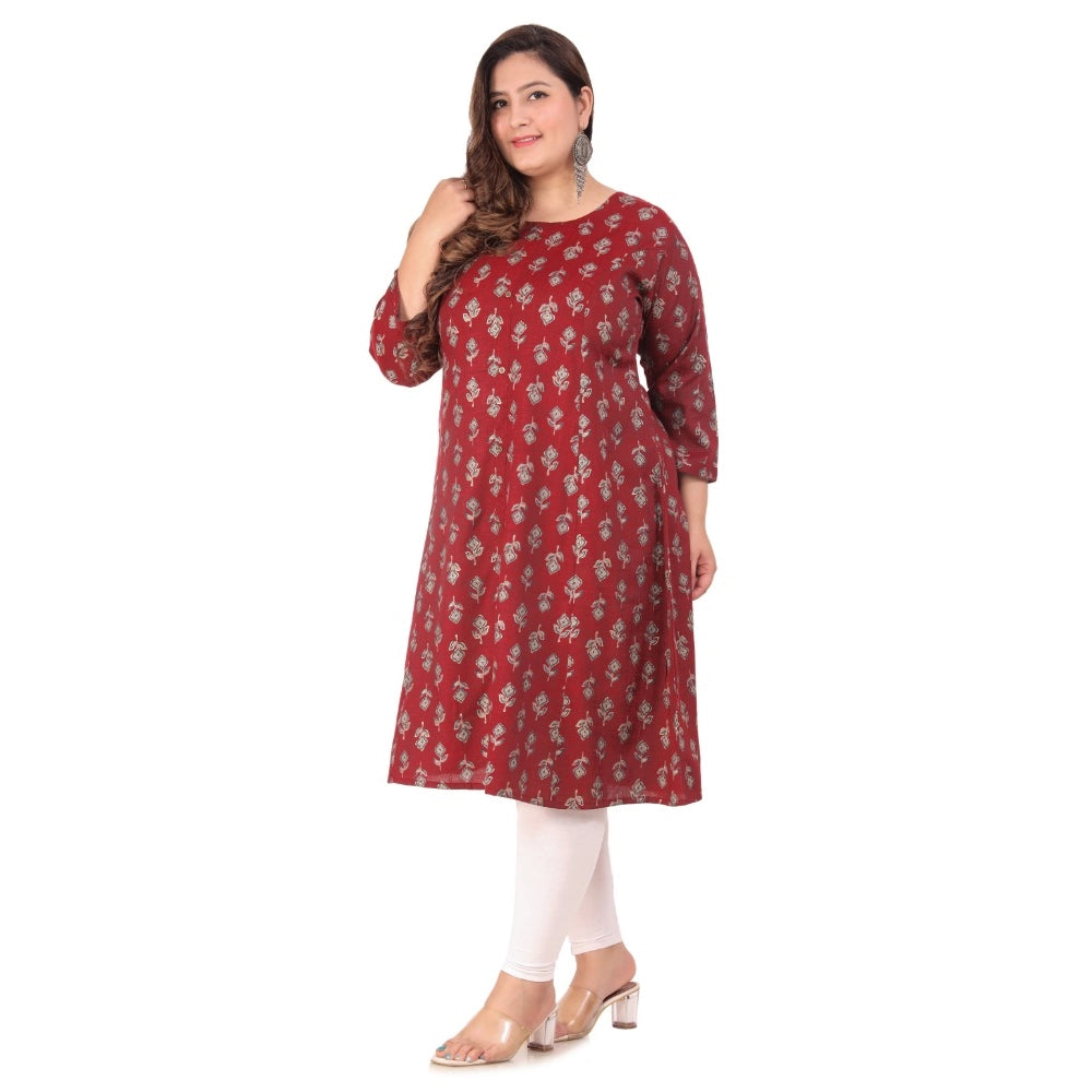 Amfyn Women's Office wear Floral Printed Capsule Princess Cut Kurti (Maroon)