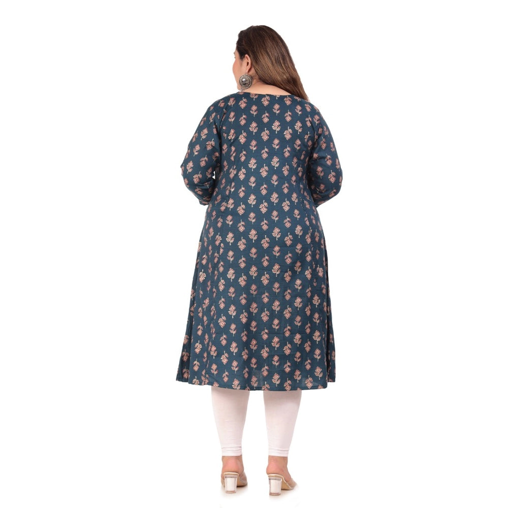 Amfyn Women's Office wear Floral Printed Capsule Princess Cut Kurti (Green)