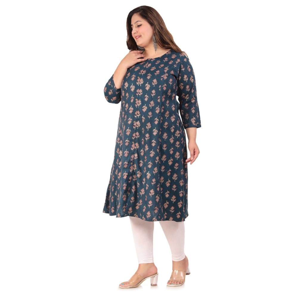 Amfyn Women's Office wear Floral Printed Capsule Princess Cut Kurti (Green)