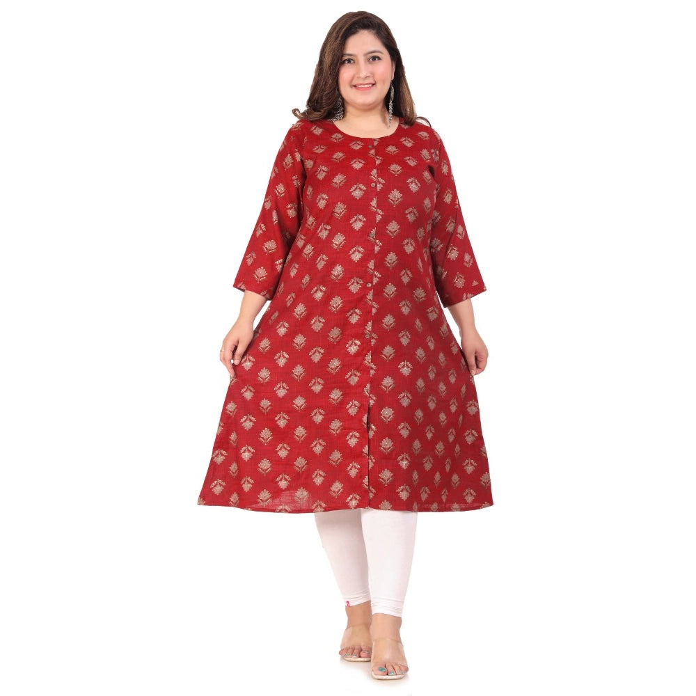 Amfyn Women's Office wear Floral Printed Capsule A-Line Kurti (Maroon)