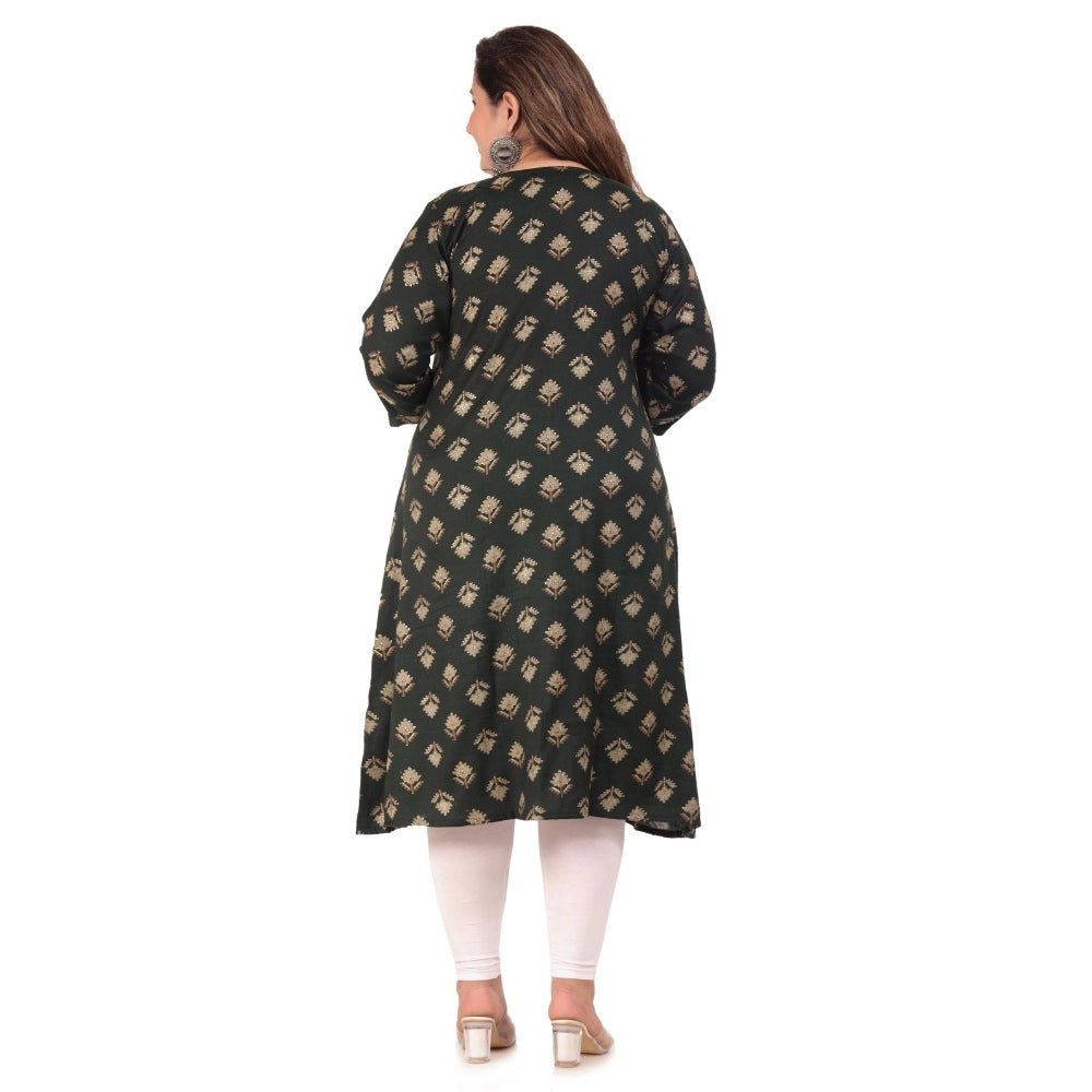 Amfyn Women's Office wear Floral Printed Capsule A-Line Kurti (Green)