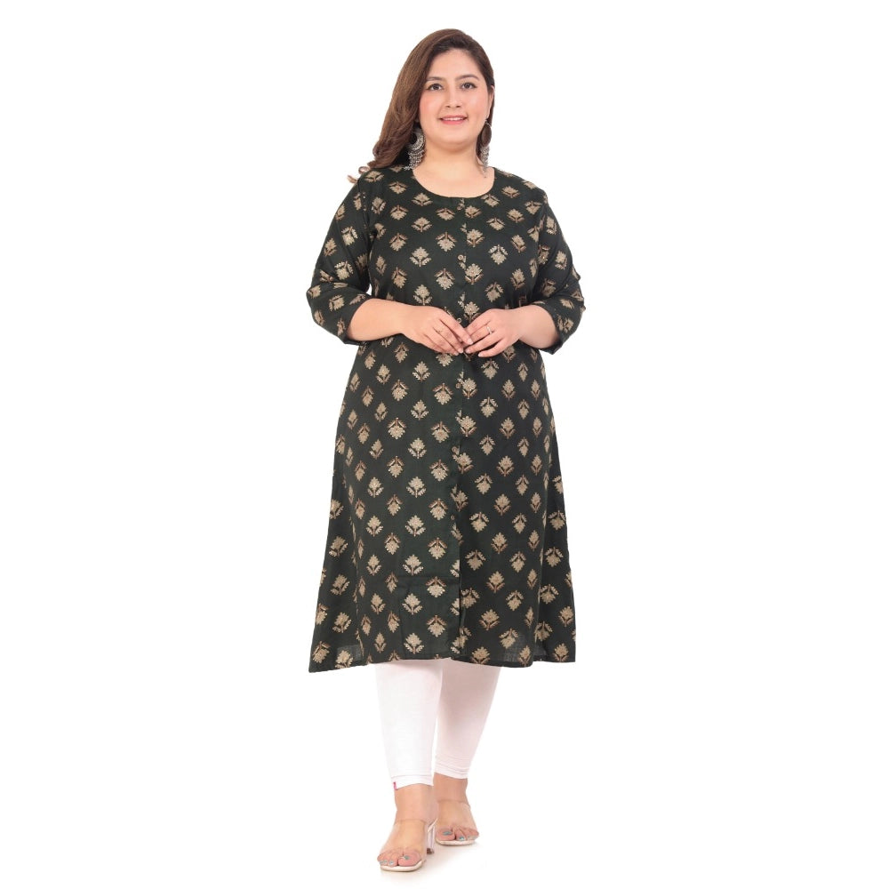 Amfyn Women's Office wear Floral Printed Capsule A-Line Kurti (Green)