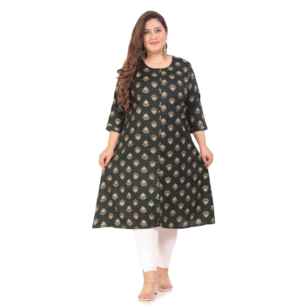Amfyn Women's Office wear Floral Printed Capsule A-Line Kurti (Green)