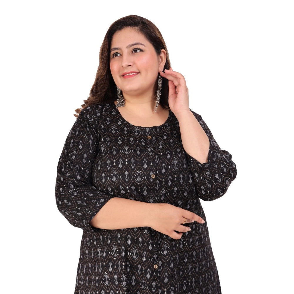 Amfyn Women's Office wear Floral Printed Capsule A-Line Kurti (Black)