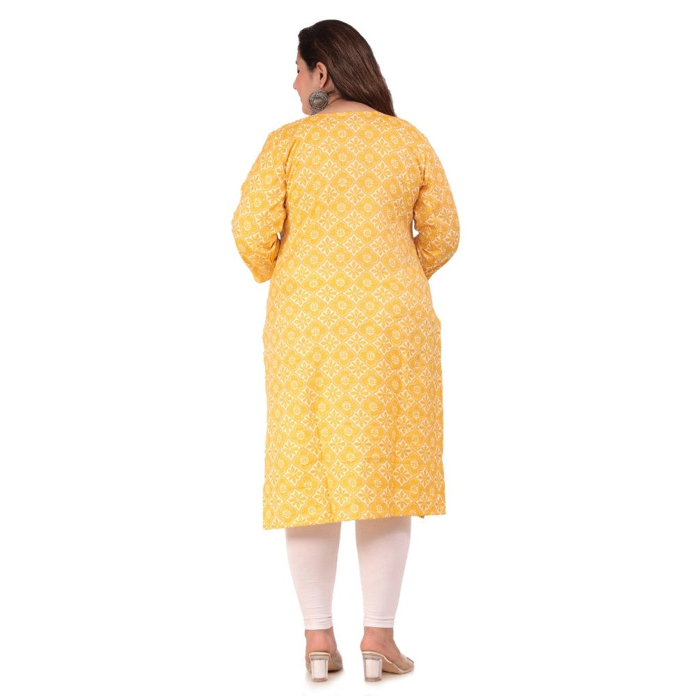 Amfyn Women's Office wear Designer Printed Capsule Straight Kurti (Yellow)