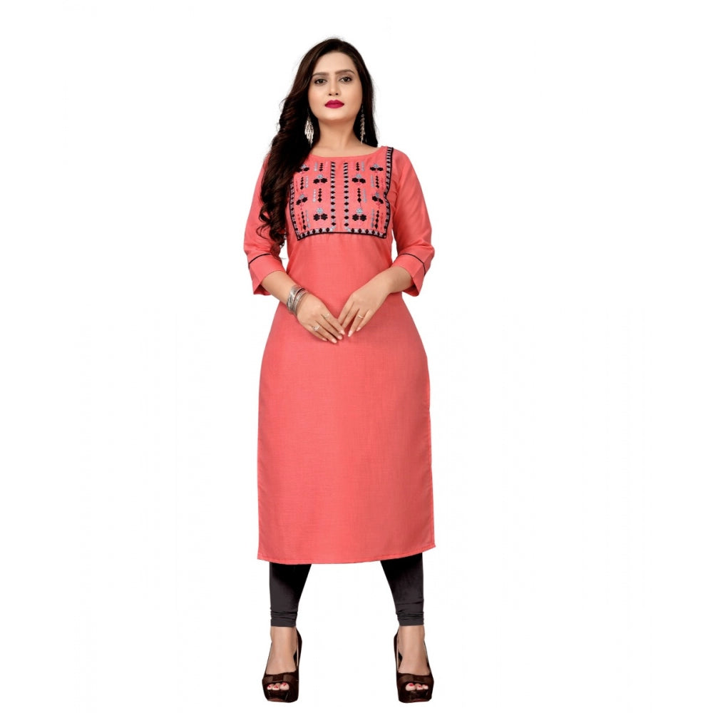 Amfyn Women's Cotton Embroidery Straight Kurti (Peach)