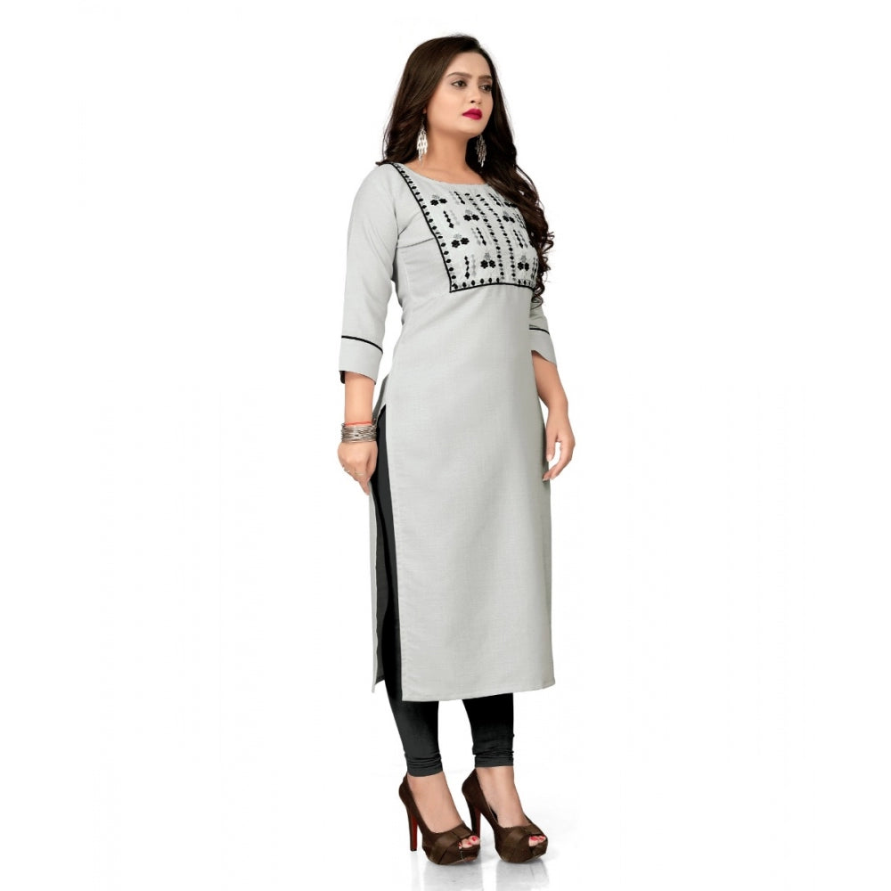 Amfyn Women's Cotton Embroidery Straight Kurti (Cream)
