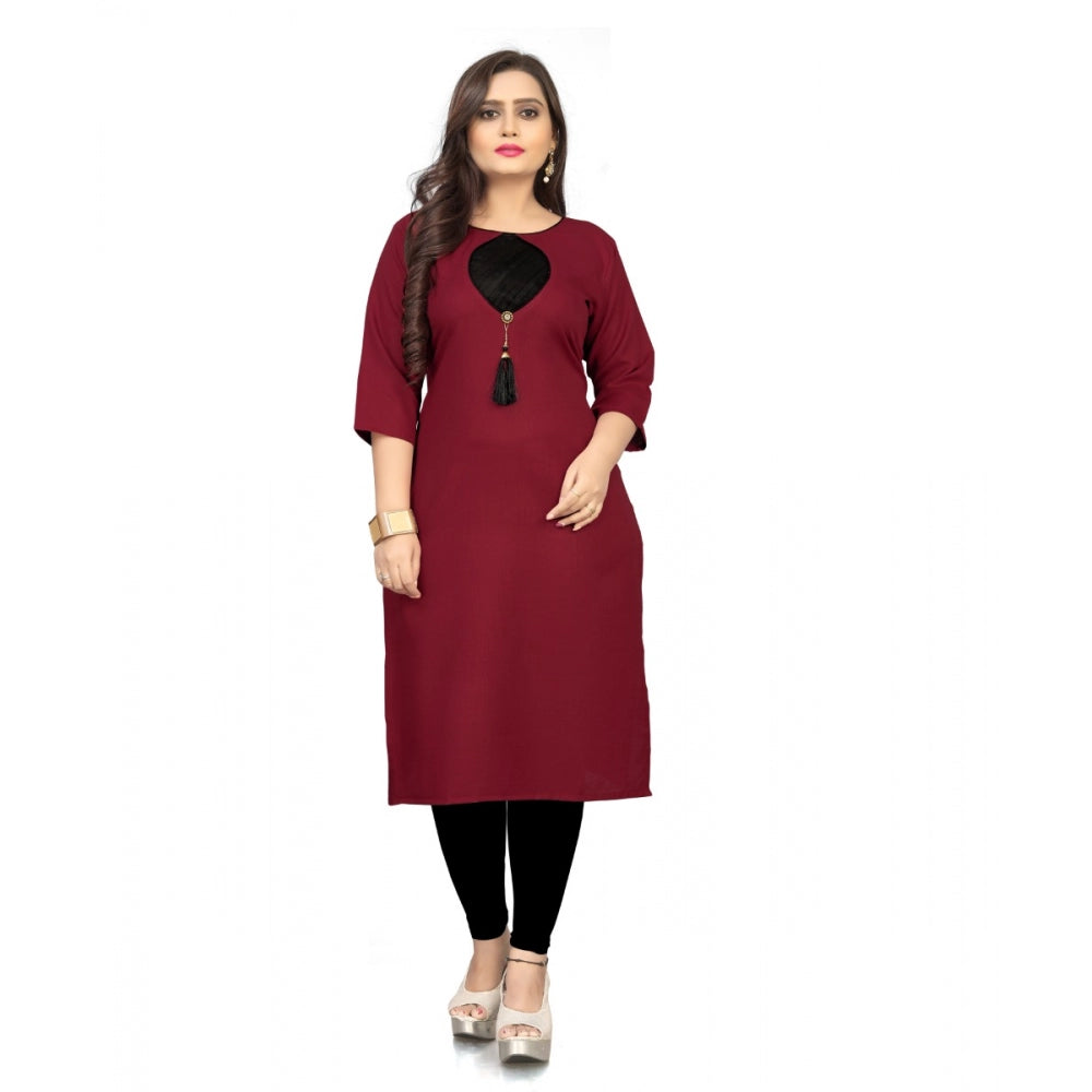 Amfyn Women's Cotton Solid A-Line Kurti (Maroon)
