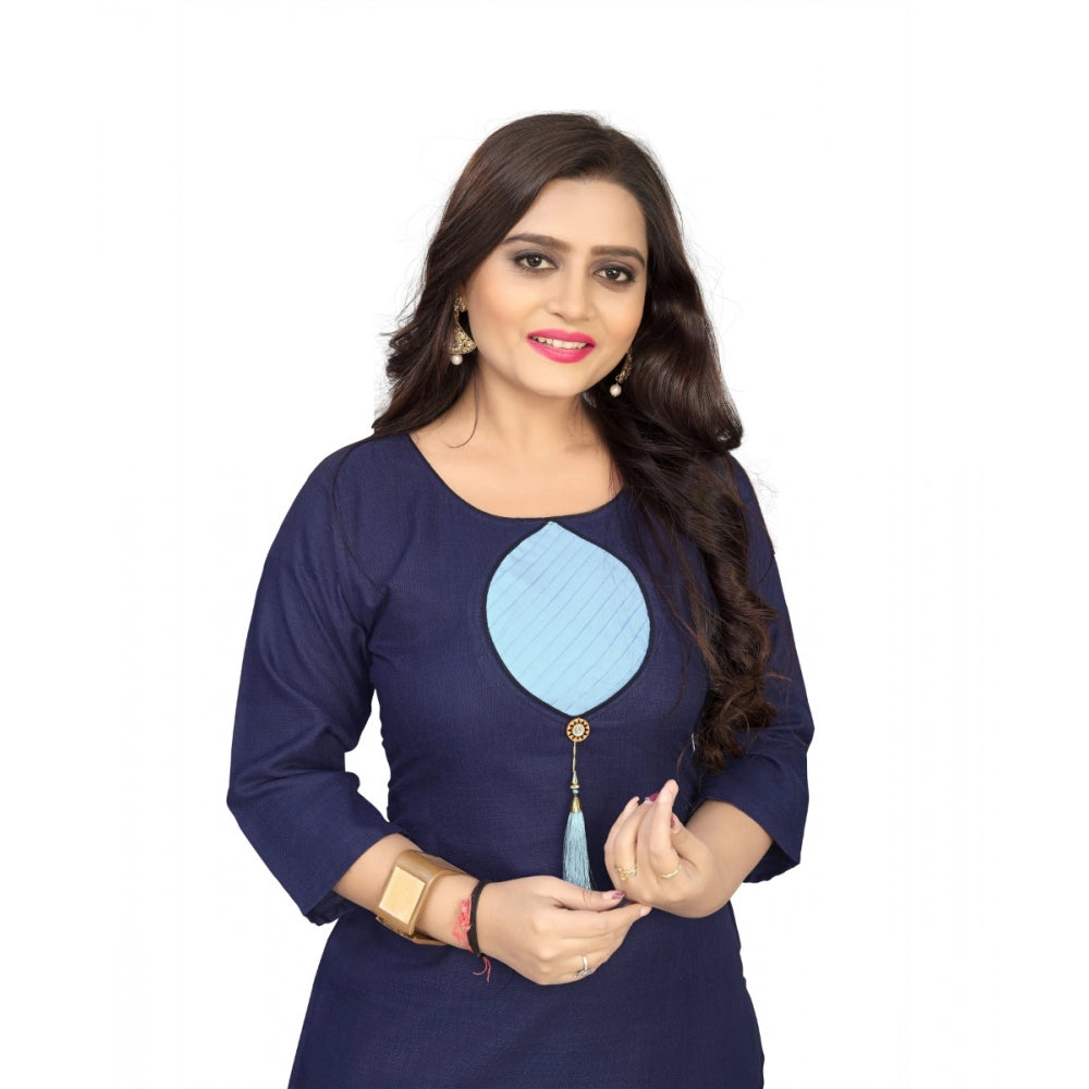 Amfyn Women's Cotton Solid A-Line Kurti (Navy Blue)