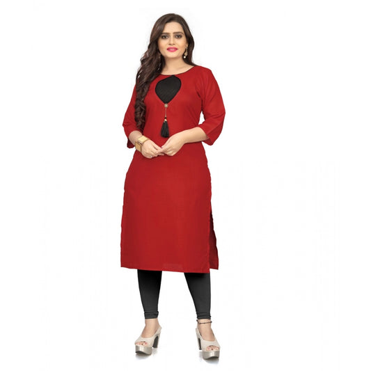 Amfyn Women's Cotton Solid A-Line Kurti (Red)