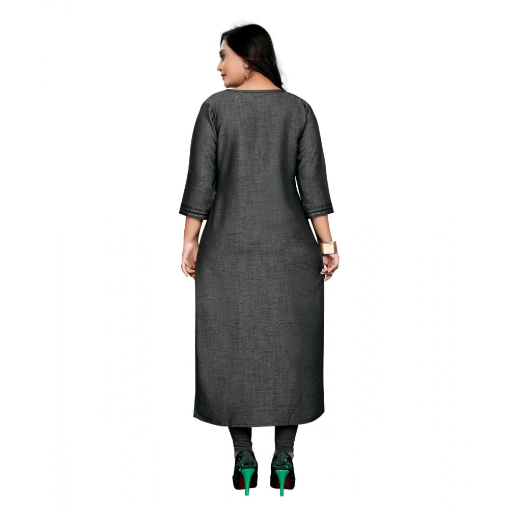 Amfyn Women's Cotton Embroidery Straight Kurti (Grey)