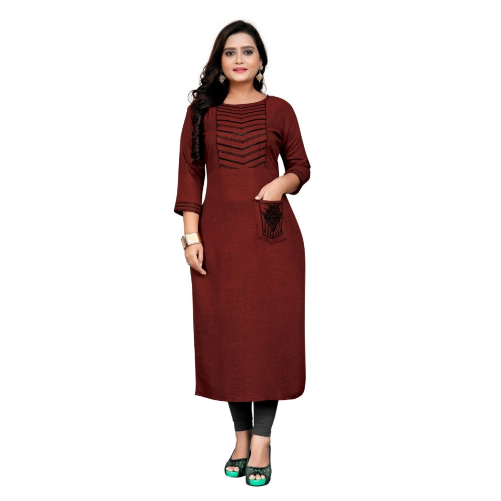 Amfyn Women's Cotton Embroidery Straight Kurti (Maroon)