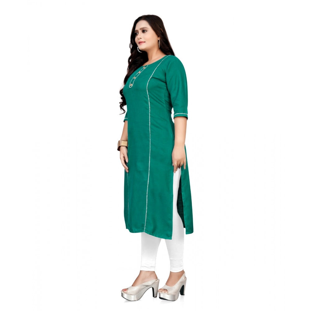 Amfyn Women's Cotton Solid A-Line Kurti (Turquoise Green)