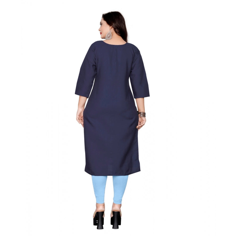 Amfyn Women's Cotton Solid Straight Kurti (Navy Blue)