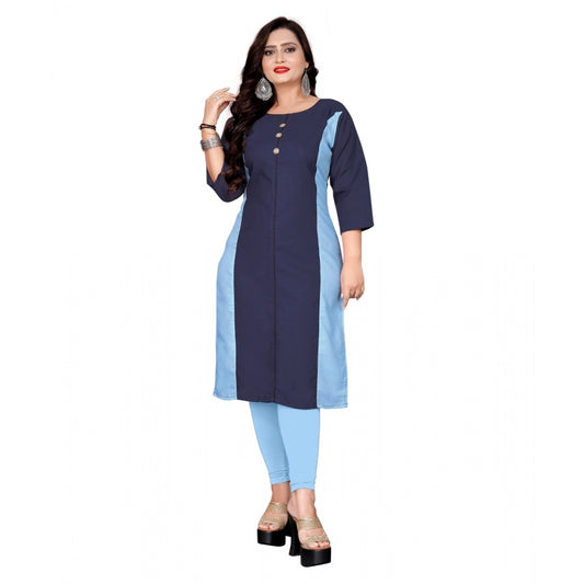 Amfyn Women's Cotton Solid Straight Kurti (Navy Blue)