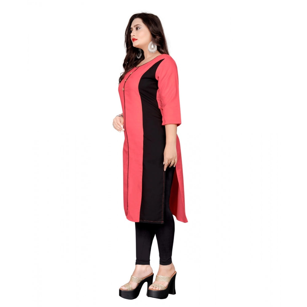 Amfyn Women's Cotton Solid Straight Kurti (Peach)
